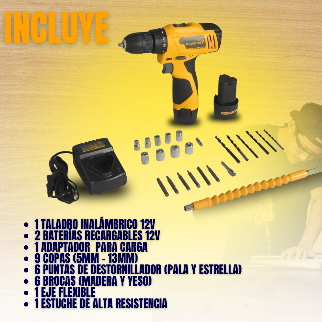 TALADRO INALÁMBRICO 3/8” TIPO DEWALT® 12V