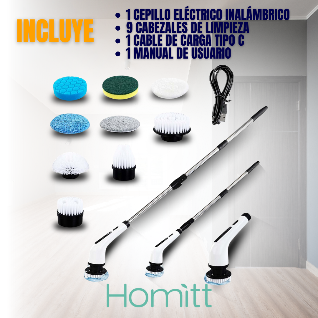 CEPILLO ELÉCTRICO INALÁMBRICO GIRATORIO 9 EN 1 PARA LIMPIEZA HOMITT®