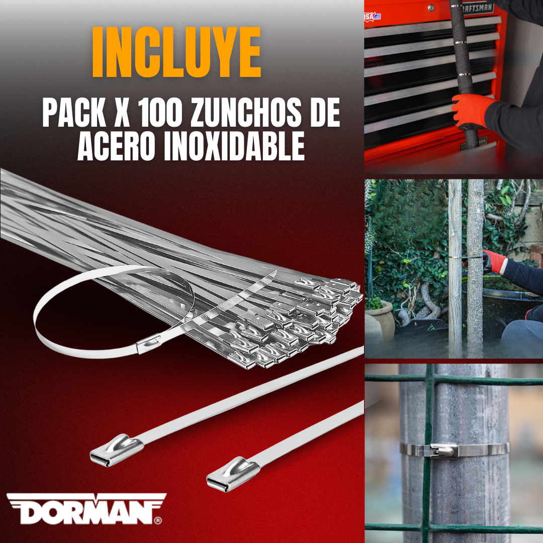 ZUNCHOS METÁLICOS AUTOBLOQUEANTES MULTIUSOS DORMAN® | PACK X100 UND