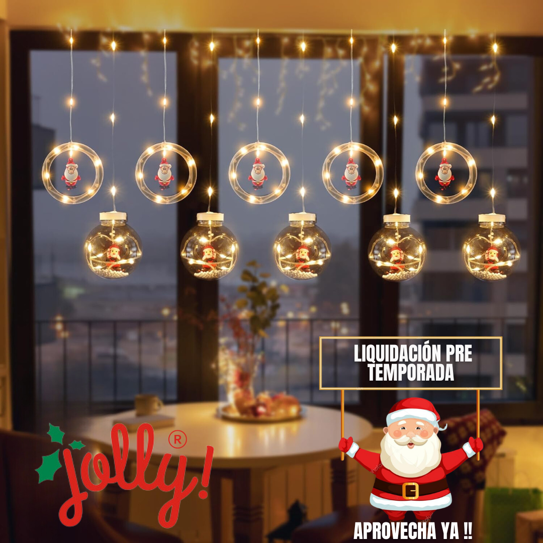 CORTINA DECORATIVA DE NAVIDAD | ESFERAS Y AROS LED JOLLY®