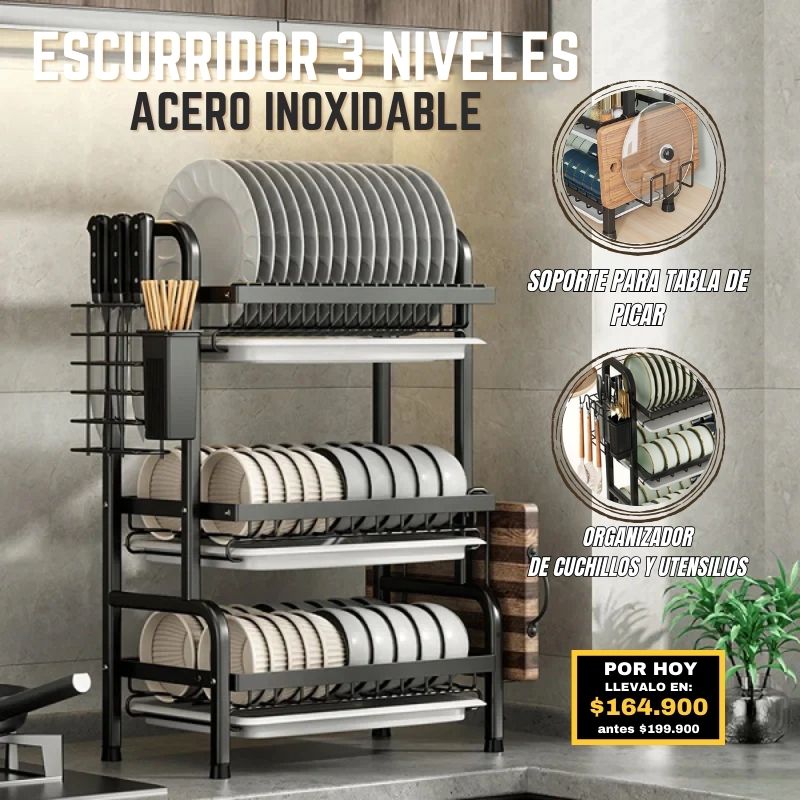 ESCURRIDOR DE LOZA 3 NIVELES - ACERO INOXIDABLE