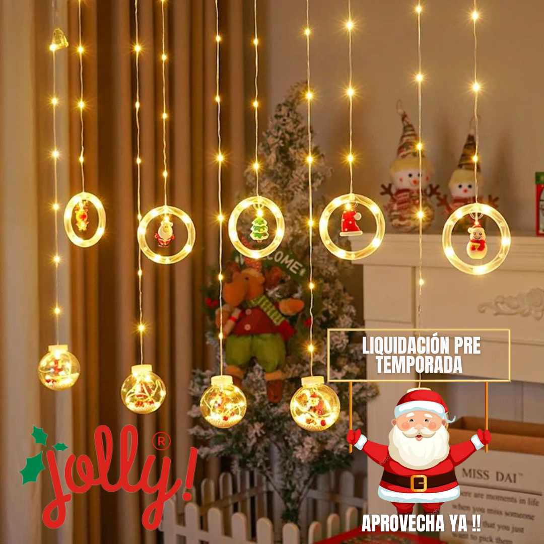 CORTINA DECORATIVA DE NAVIDAD | ESFERAS Y AROS LED JOLLY®