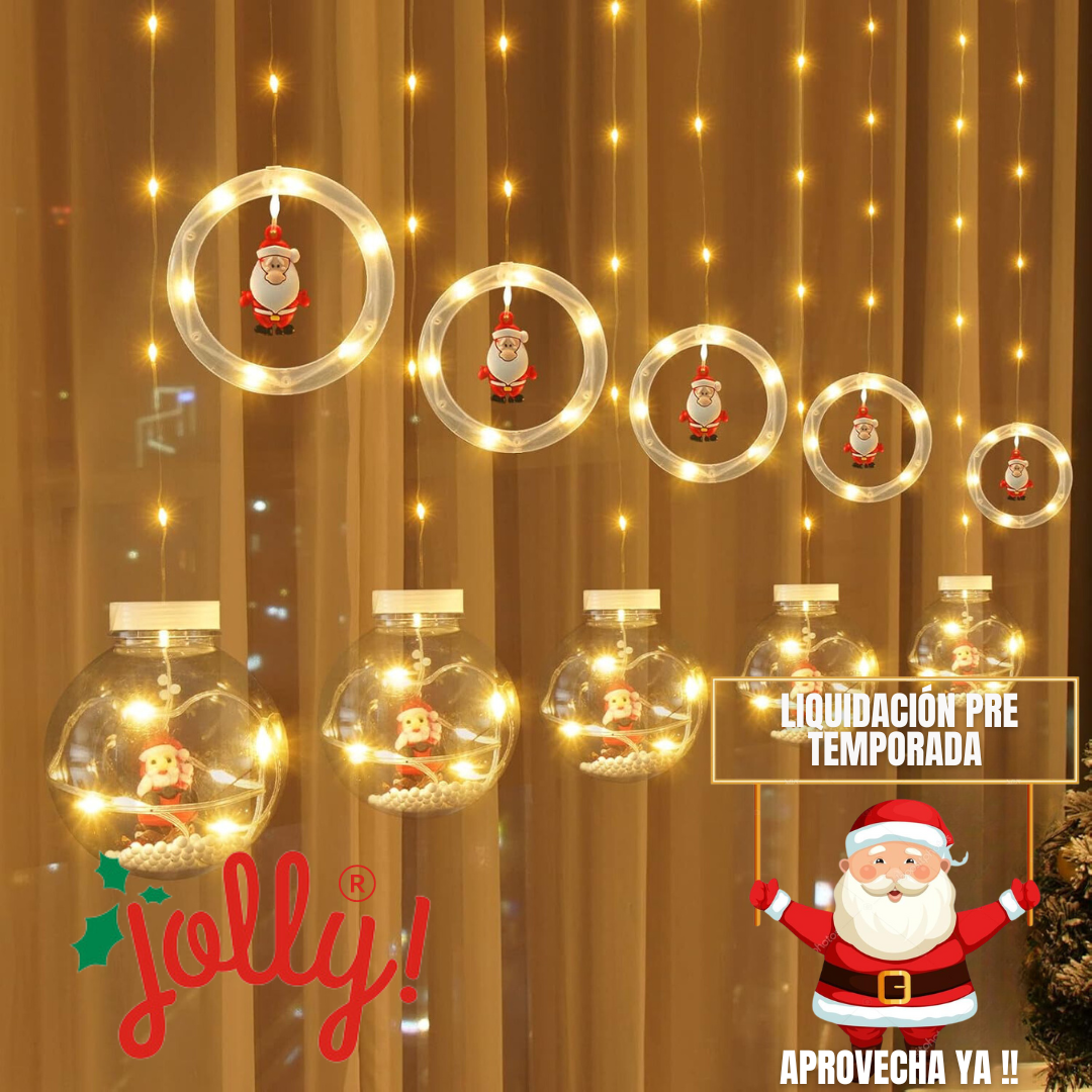 CORTINA DECORATIVA DE NAVIDAD | ESFERAS Y AROS LED JOLLY®