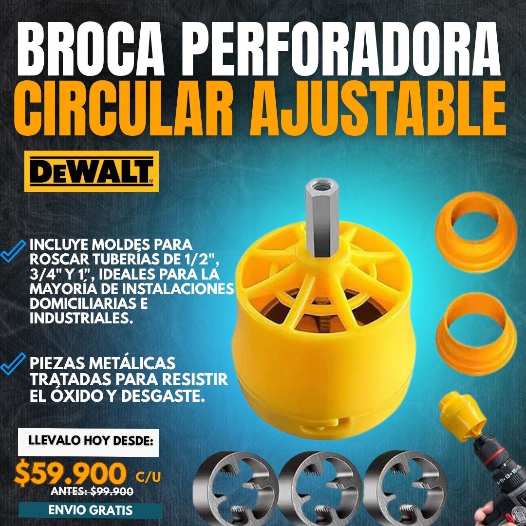 ADAPTADOR PARA TALADRO CON SET DE ROSCAS PARA TUBOS DEWALT®