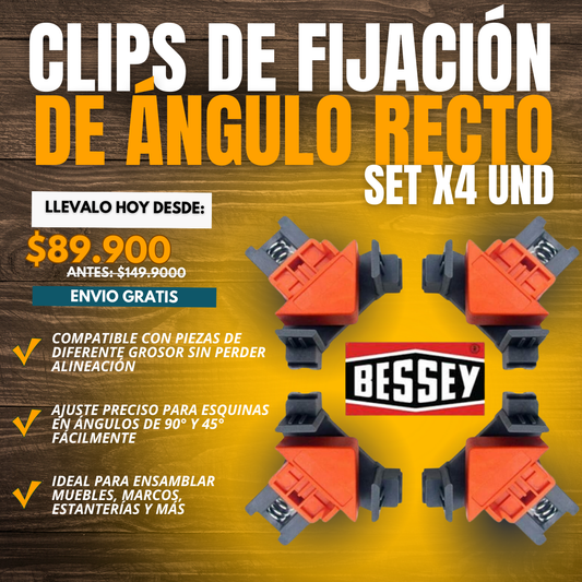 SET X4 CLIPS FIJACIÓN DE ÁNGULO RECTO | BESSEY®