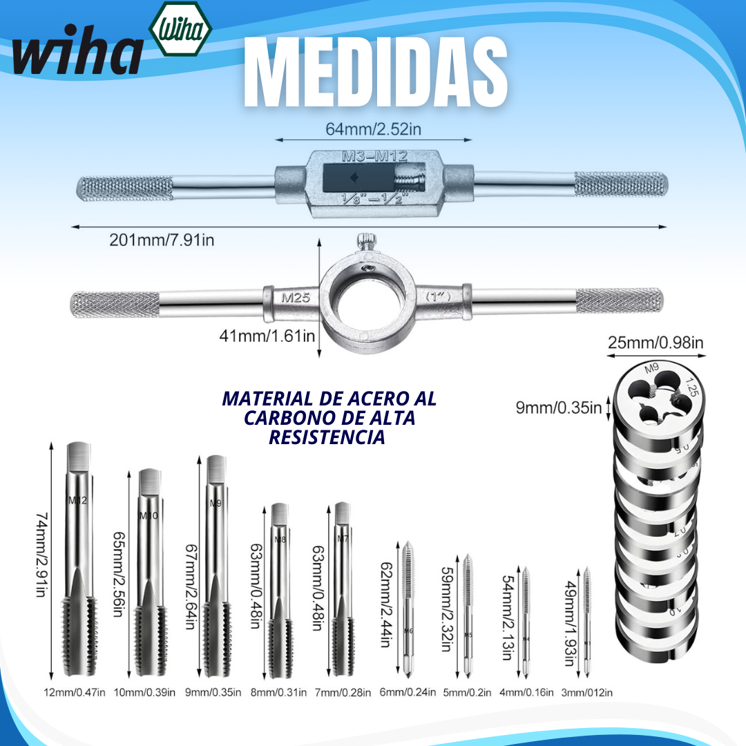 MACHUELOS TARRAJAS MILIMÉTRICAS SET POR X20 | WIHA®