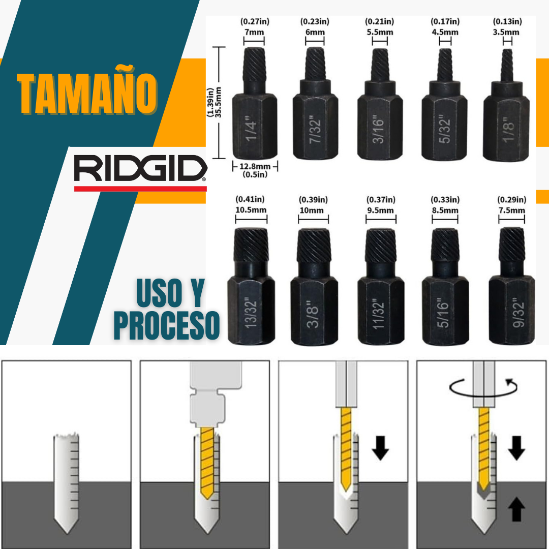 KIT EXTRACTOR DE TORNILLOS X10 PIEZAS | RIDGID®