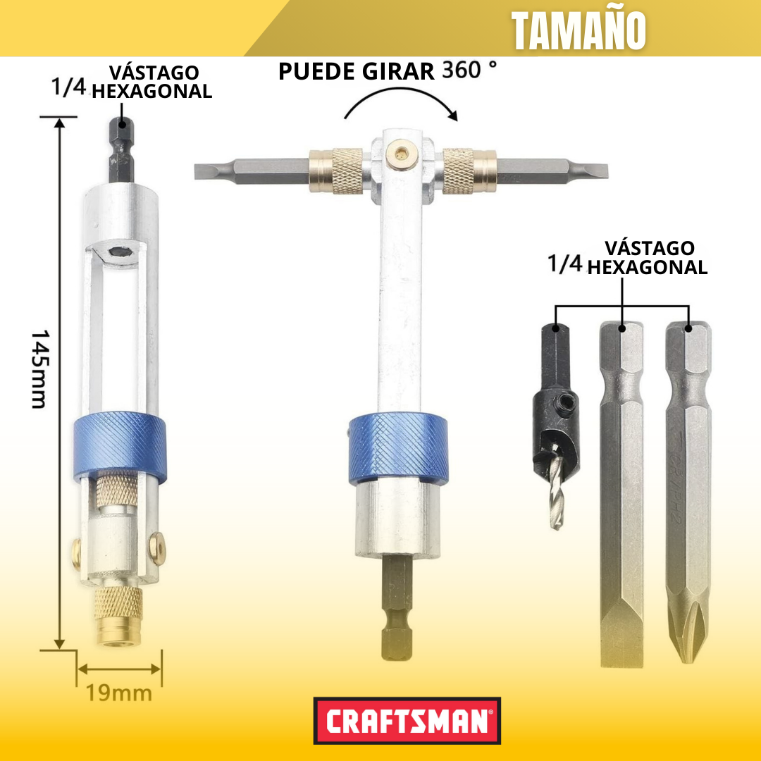 CABEZAL GIRATORIO DE CAMBIO RÁPIDO CRAFTSMAN® + SET DE PUNTAS DESTORNILLADORES GRATIS
