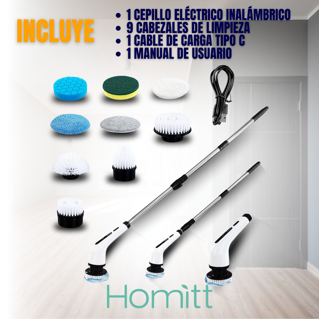 CEPILLO ELÉCTRICO INALÁMBRICO GIRATORIO 9 EN 1 PARA LIMPIEZA HOMITT®