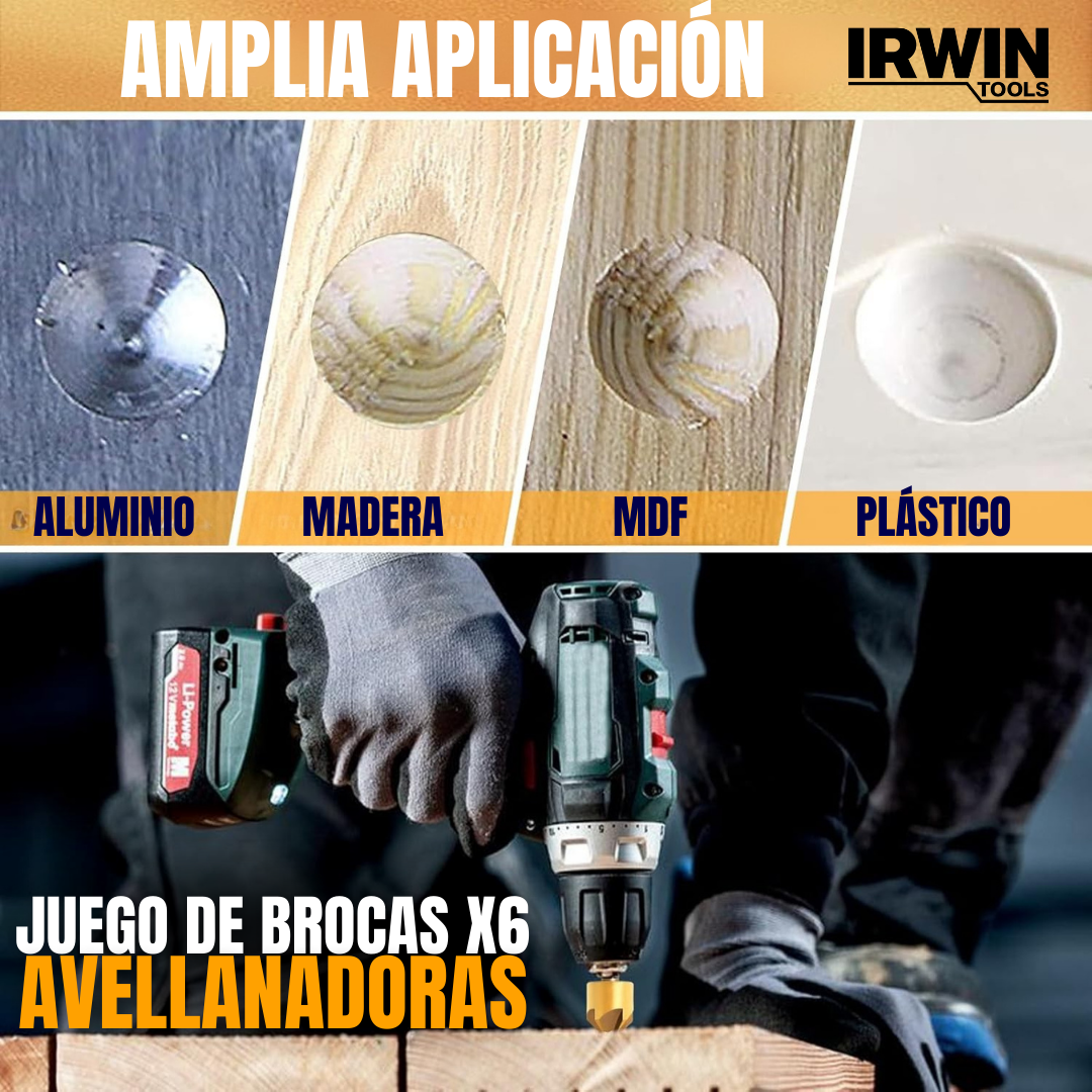 JUEGO DE BROCAS X6 AVELLANADORAS IRWIN®