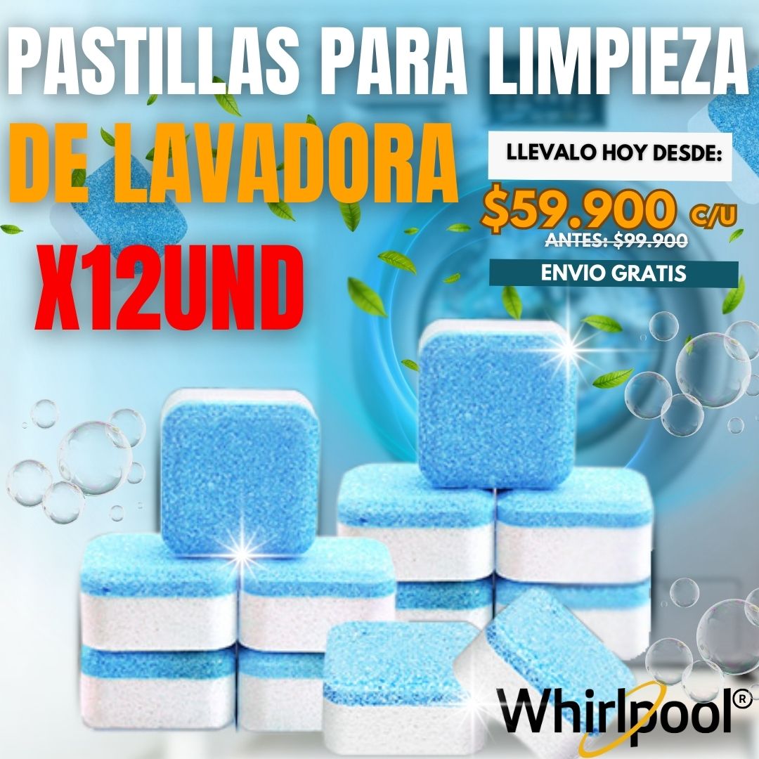 PASTILLAS PARA LIMPIEZA DE LAVADORA X 12UND |WHIRLPOOL®|