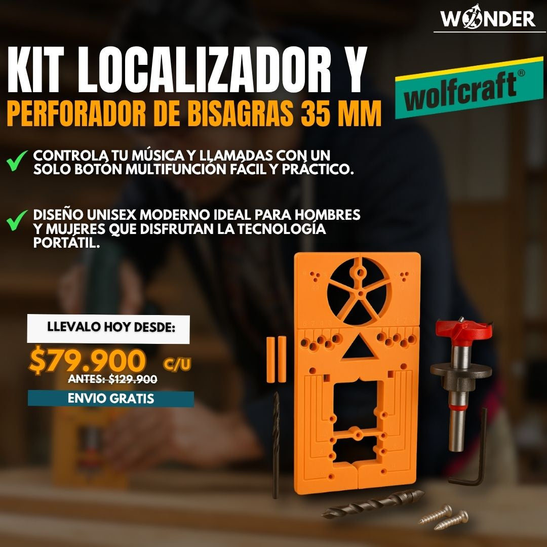 KIT LOCALIZADOR Y PERFORADOR PARA BISAGRAS |WOLFCRAFT®|