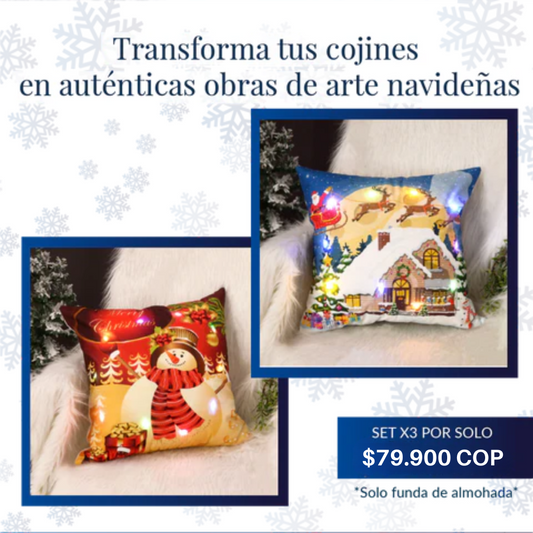 FUNDAS NAVIDEÑAS LED | SET X3 PARA COJINES