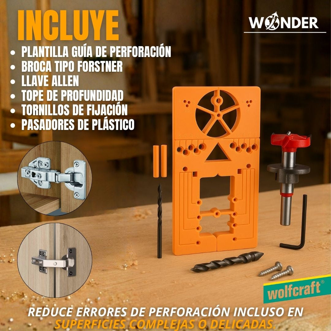 KIT LOCALIZADOR Y PERFORADOR PARA BISAGRAS |WOLFCRAFT®|