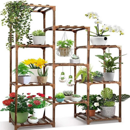 Soporte Para Materas 7 Niveles MADERA + (SET DE JARDINERIA GRATIS)