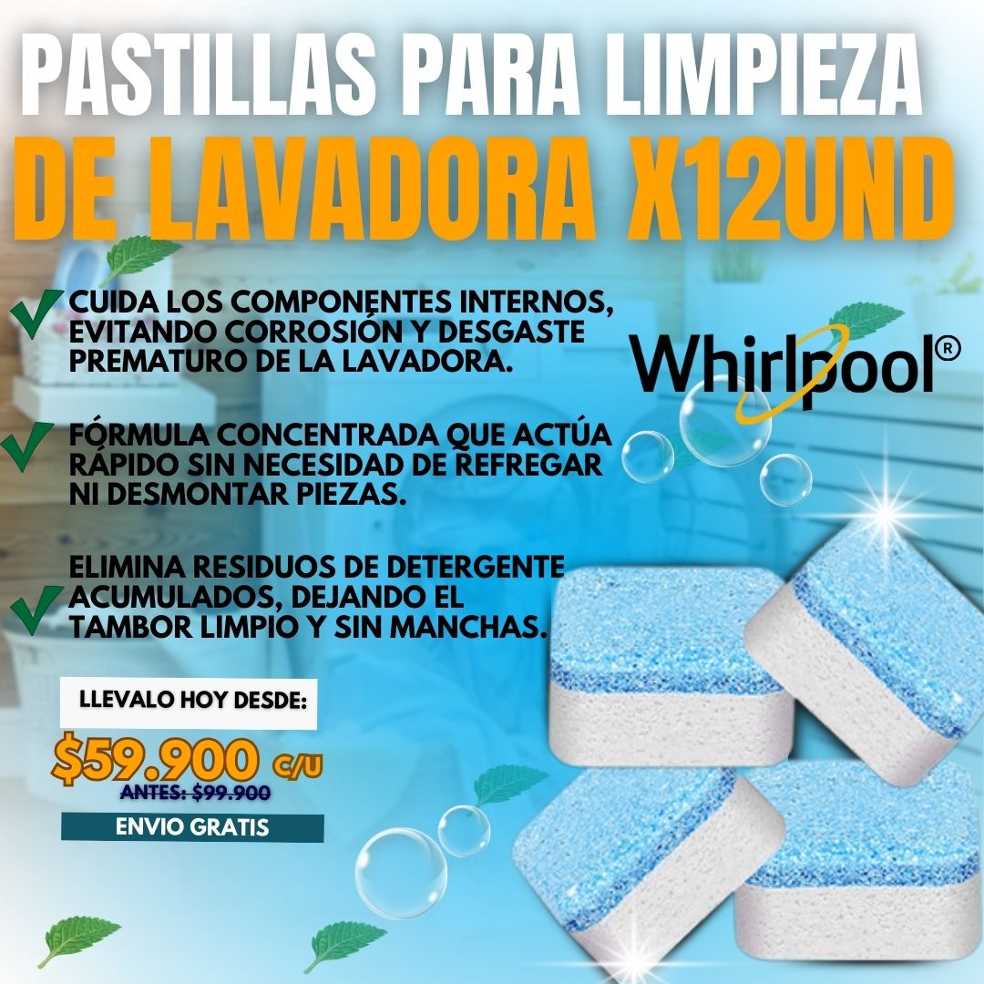 PASTILLAS PARA LIMPIEZA DE LAVADORA X 12UND |WHIRLPOOL®|