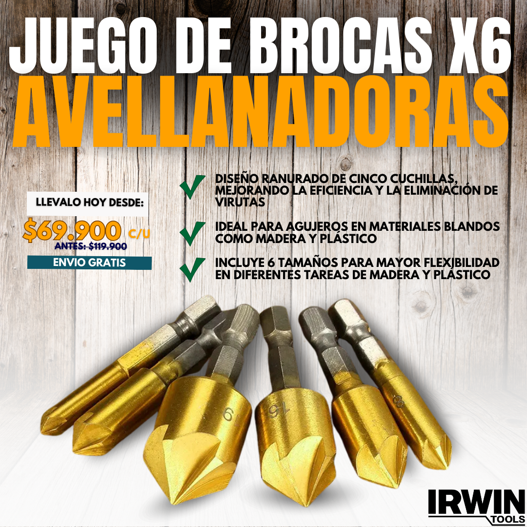 JUEGO DE BROCAS X6 AVELLANADORAS IRWIN®