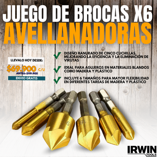 JUEGO DE BROCAS X6 AVELLANADORAS IRWIN®