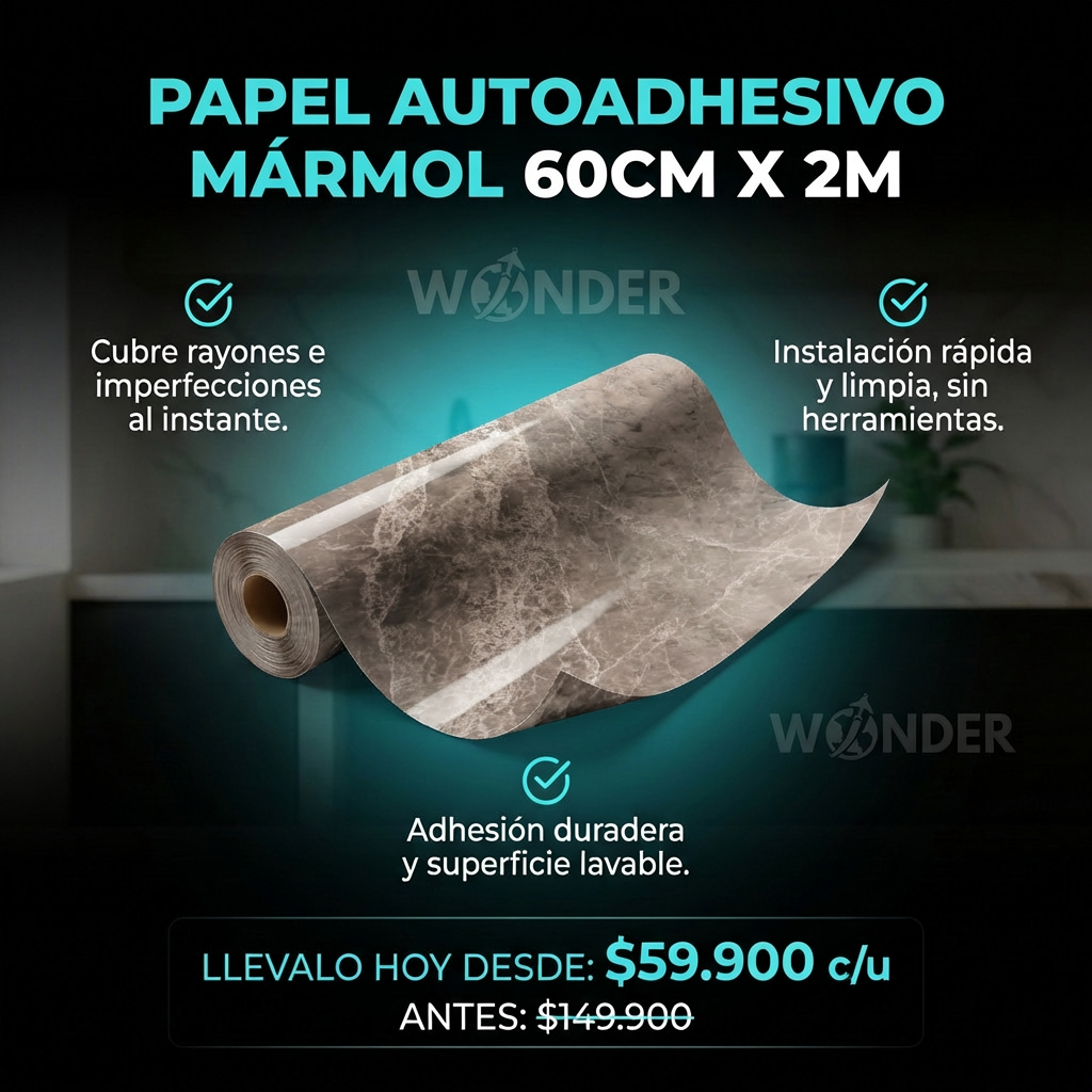 PAPEL AUTOADHESIVO MÁRMOL 60CM X 2M